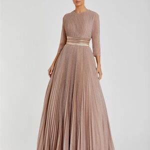 Mac Duggal Blush Metallic Pleated Maxi Gown